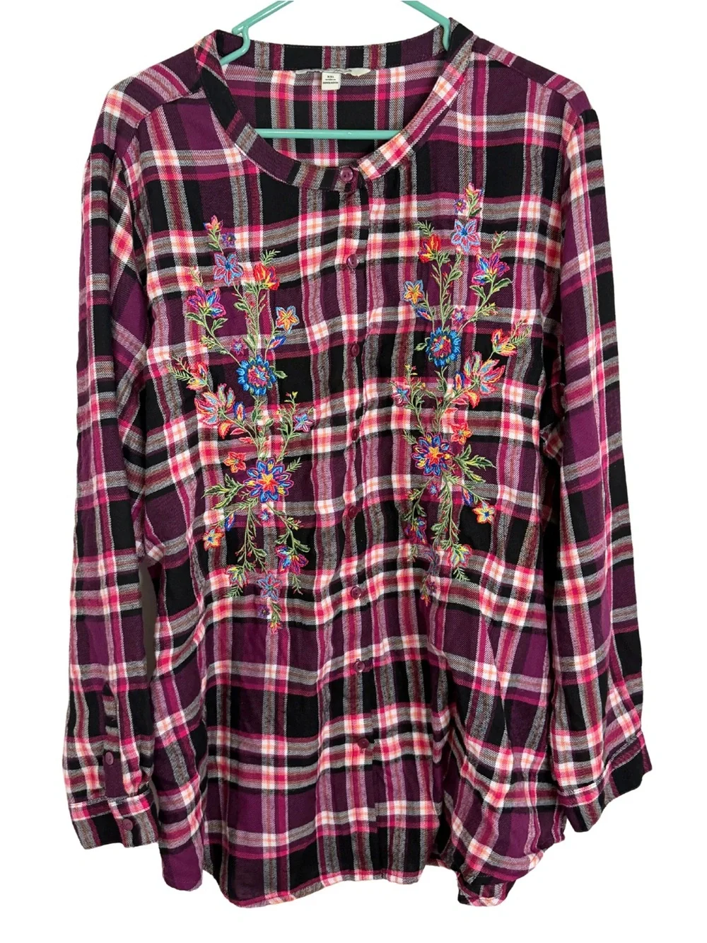 The Pioneer Woman Embroidered Plaid Long Sleeve Button Down Shirt Size XXL